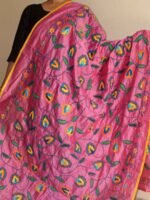 Pink Block-printed Chanderi Embroidered Dupatta