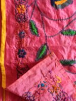 Pink Block-printed Chanderi Embroidered Dupatta - Image 2