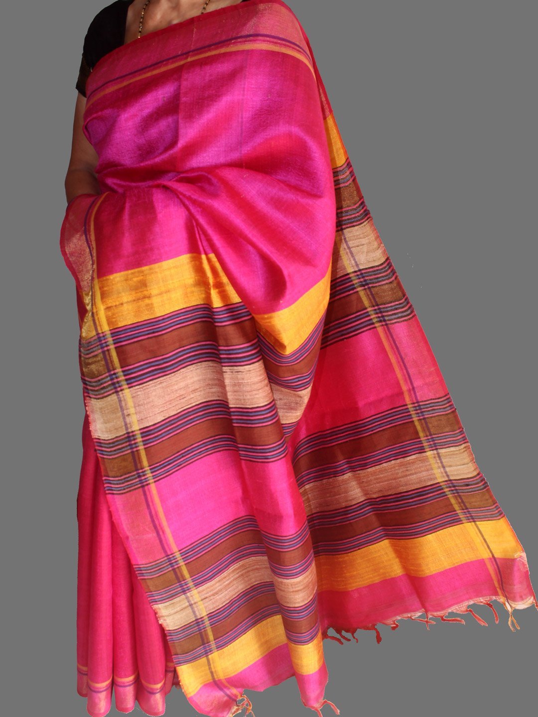 pink-dupion-tussar-silk-sari.jpg Pink Bhagalpuri Dupion Silk Sari - Image 1