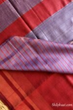Zari border, Purple and Red Silk-Cotton Sari - Image 2