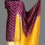 Yellow and Voilet Shibori chanderi dress-material