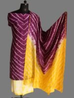 Yellow and Voilet Shibori chanderi dress-material