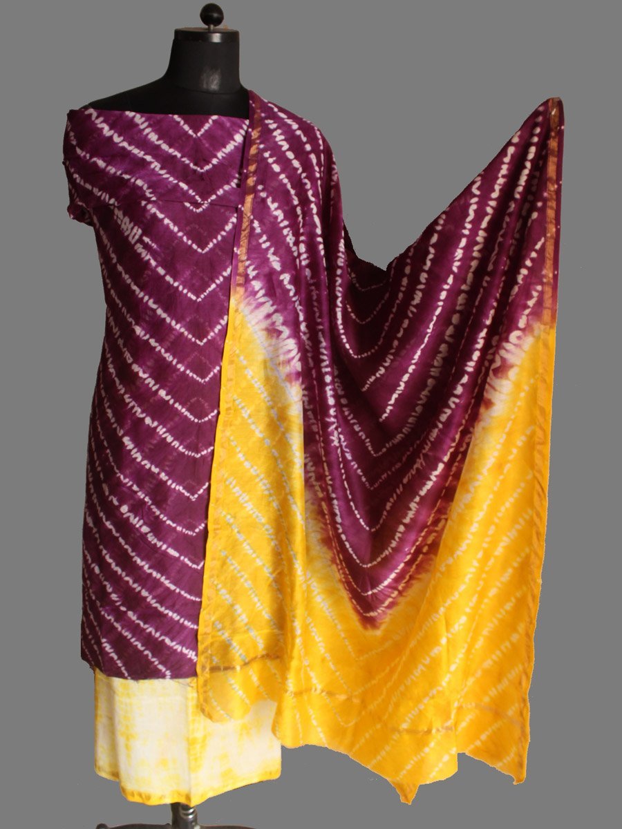 purple-and-yellow-shibori-chanderi-dress-material.jpg Yellow and Voilet Shibori chanderi dress-material - Image 1