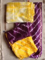 Yellow and Voilet Shibori chanderi dress-material - Image 3