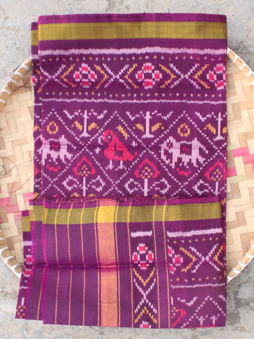 purple-hathi-popat-silk-patan-patola-dupatta.jpg Purple Hathi popat pure silk Patola Dupatta - Image 1