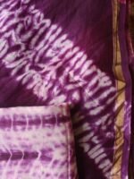 Voilet, white & Pink Shibori chanderi dress-material - Image 3