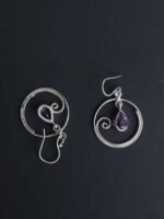 Purple stone, hoop Real Silver Earrings - Image 2