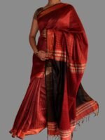 Extra weft design Red Black Silk-Cotton Sari - Image 2