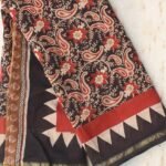 Red and Black Bagru Block-printed Silk-cotton Sari