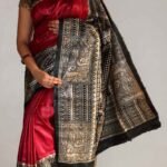Madhubani Red & Black Pure Tussar Silk Sari