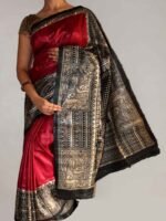 Madhubani Red & Black Pure Tussar Silk Sari