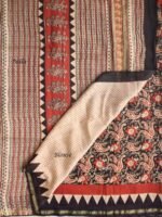 Red and Black Bagru Block-printed Silk-cotton Sari - Image 2