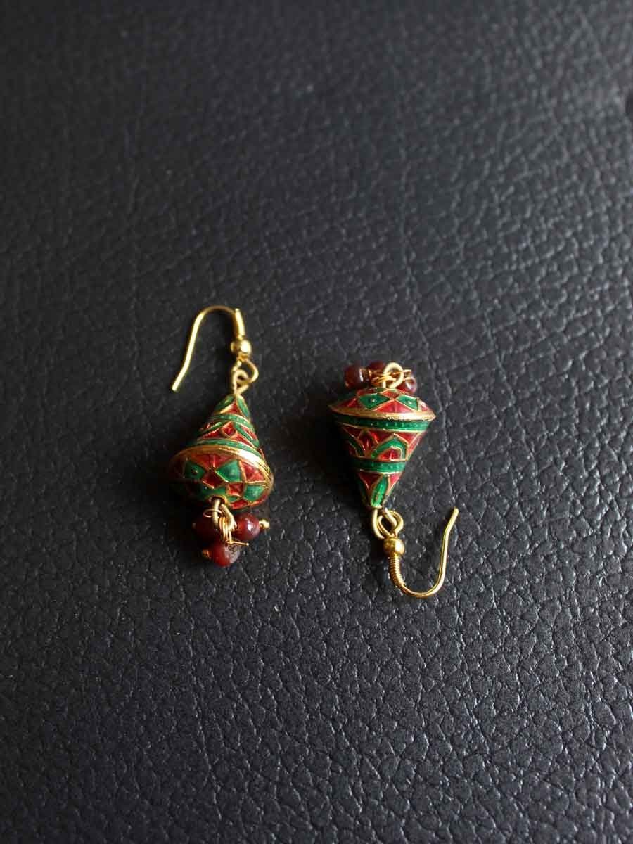 red-and-green-meenakari-jhumka-earrings.jpg Meenakari red and green jhumki - Image 1