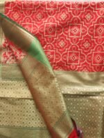 Red Bandhani Pattern Zari-work Banarasi Dupatta - Image 2
