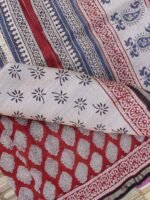 Red and ivory Bagru-printed chanderi sari - Image 4