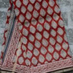 Red and ivory Bagru-printed chanderi sari
