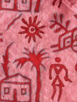 Red block-printed kantha Embroidered Pink silk Duppata - Image 2