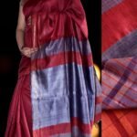 Zari border, Purple and Red Silk-Cotton Sari
