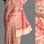 Red and Off-white polycotton Banarasi Sari
