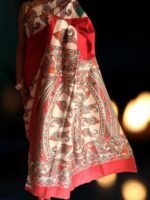 Red and white Muga-Tussar Silk Sari