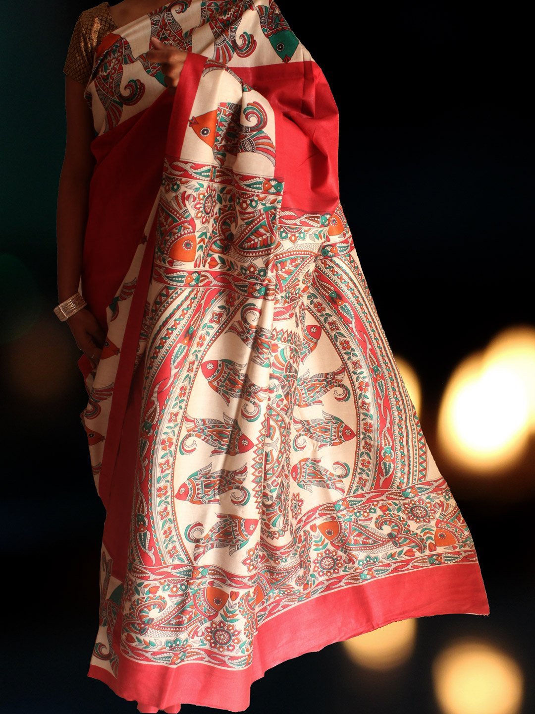 red-and-white-muga-tussar-silk-saree.jpg Red and white Muga-Tussar Silk Sari - Image 1