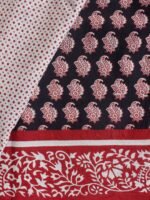 Black and Red Bagru-Printed Mul-cotton Sari - Image 3