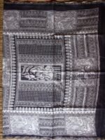 Black, Red, White Madhubani Bhagalpuri Semi-Silk Sari - Image 2