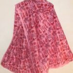 Red block-printed kantha Embroidered Pink silk Duppata