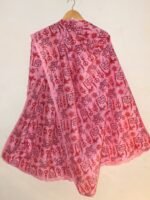 Red block-printed kantha Embroidered Pink silk Duppata