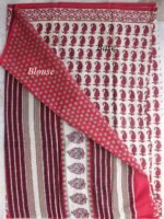 Red block-printed, off-white mul cotton Sari - Image 2