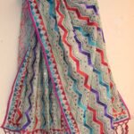 Red Blue Purple Zig Zag fulkari on White Dupatta
