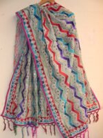 Peach and white Chanderi Phulkari Dupatta Pair - Image 2