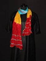 Red Border, Shibori-Laheriya, Silk dupatta - Image 2