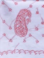 Red and White Chikankari Cotton Sari - Image 3
