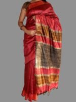 Striped Palla, Red Bhagalpuri Dupion Silk Sari - Image 3