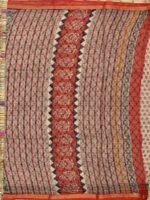 Red, green Block-Printed Beige Kota cotton Saree - Image 3