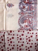 Red Madhubani Ivory Bhagalpuri Semi-Silk Sari - Image 4