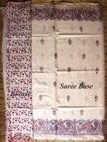 Red Madhubani Ivory Bhagalpuri Semi-Silk Sari - Image 3