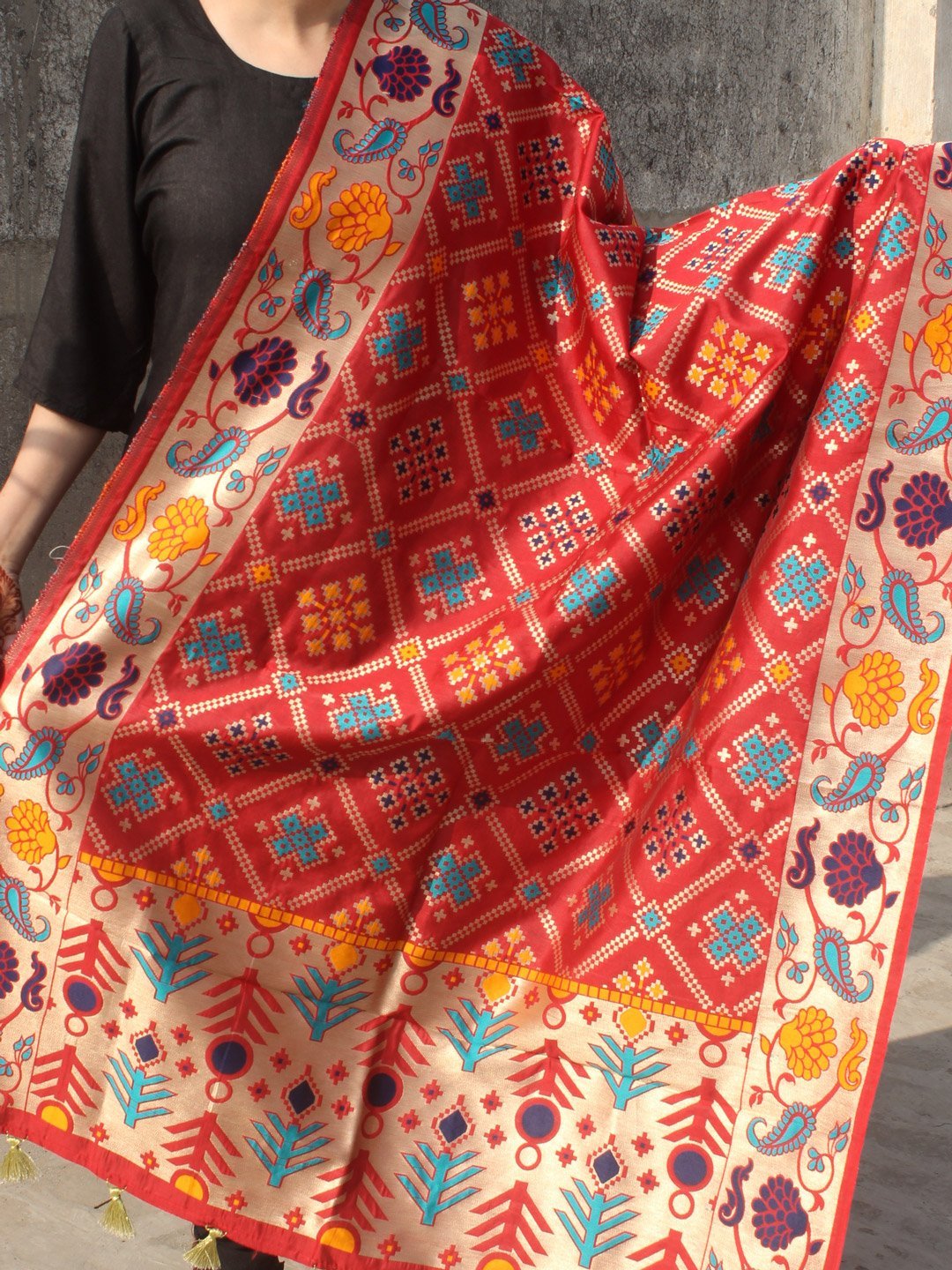 red-meenakari-banarasi-art-silk-dupatta.jpg Red meenakari banarasi Art-silk Dupatta - Image 1
