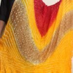 Red, yellow and Golden polysilk Bandhani dupatta
