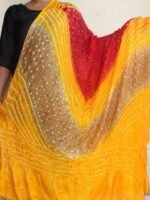 Red, yellow and Golden polysilk Bandhani dupatta