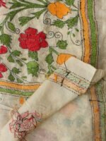 Red roses, kantha Embroidered Tassar Silk Dupatta - Image 2