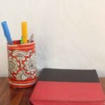 Red, White Tholu Bommalata Pen holder