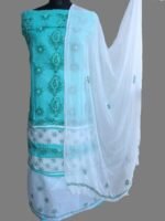 Sea-green and white Chikankari 3pc Ladies Suit