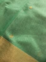 Chanderi Sea-Green Handloom Zari Buti Sari - Image 4