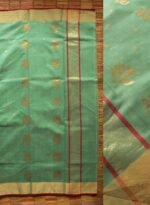 Chanderi Sea-Green Handloom Zari Buti Sari - Image 3