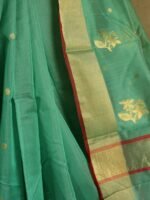 Chanderi Sea-Green Handloom Zari Buti Sari - Image 5