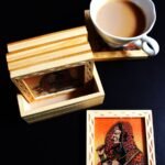 Sand painting on Square wooden coaster set