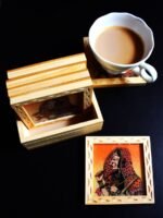Sand painting on Square wooden coaster set