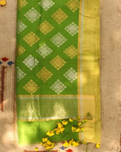 Golden, Silver Zariwork Pear Green Chanderi Sari